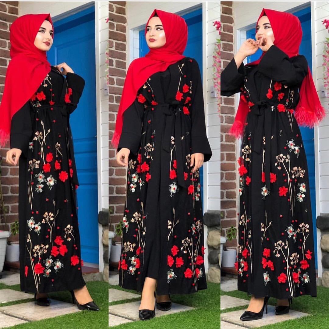AliExpress Amazon Ebay Middle East Turkey Embroidery Three-dimensional Flower Robe Dress LR274