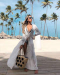 Seaside vacation bikini blouse loose long beach skirt man cotton with sun protection hot spring swimsuit shawl cardigan