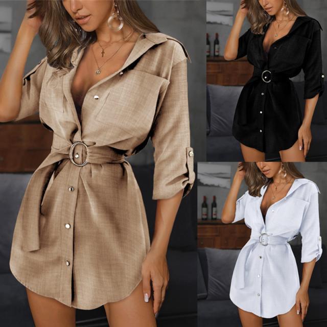 EBay AliExpress foreign trade 3-color strap waist sleeves cardigan shirt dress low price processing non-refundable