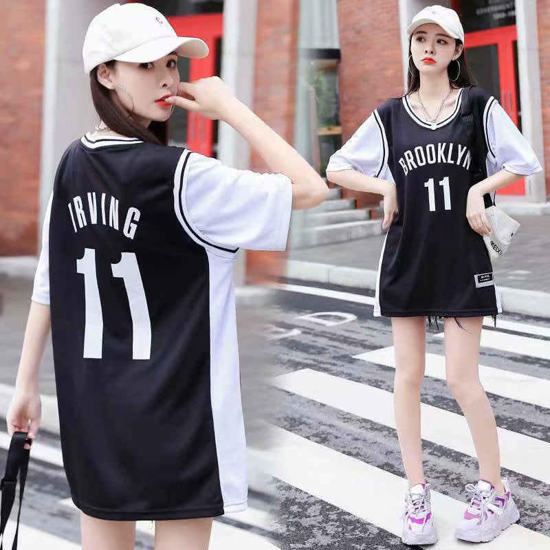 Fake two pieces of basketball clothing Korean version of sports t-shirt male and female students short-sleeved loose casual ball clothing class clothing wholesale