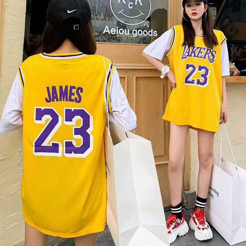Fake two pieces of basketball clothing Korean version of sports t-shirt male and female students short-sleeved loose casual ball clothing class clothing wholesale