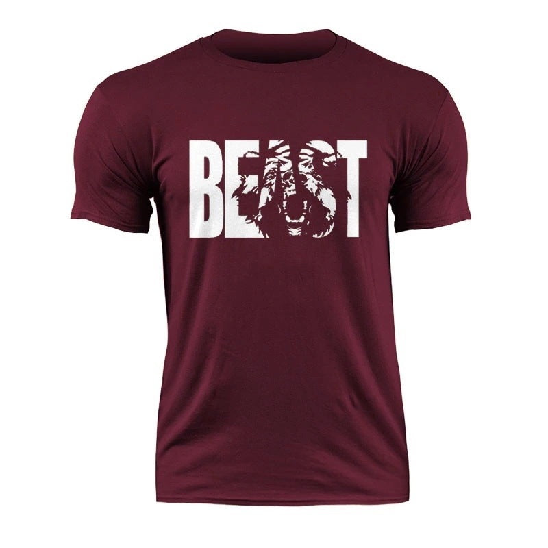 Amazon ebay European and American men's fitness sports beast printing beast round neck cotton muscle T-shirt