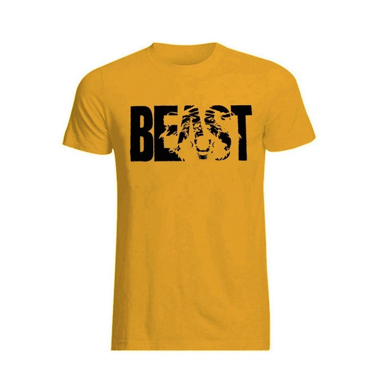 Amazon ebay European and American men's fitness sports beast printing beast round neck cotton muscle T-shirt