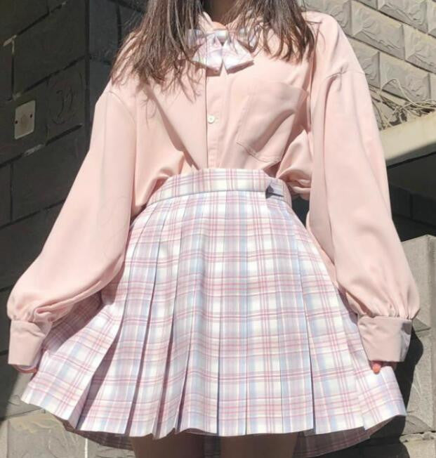 Japanese preppy shirt with lantern sleeves bottoming shirt