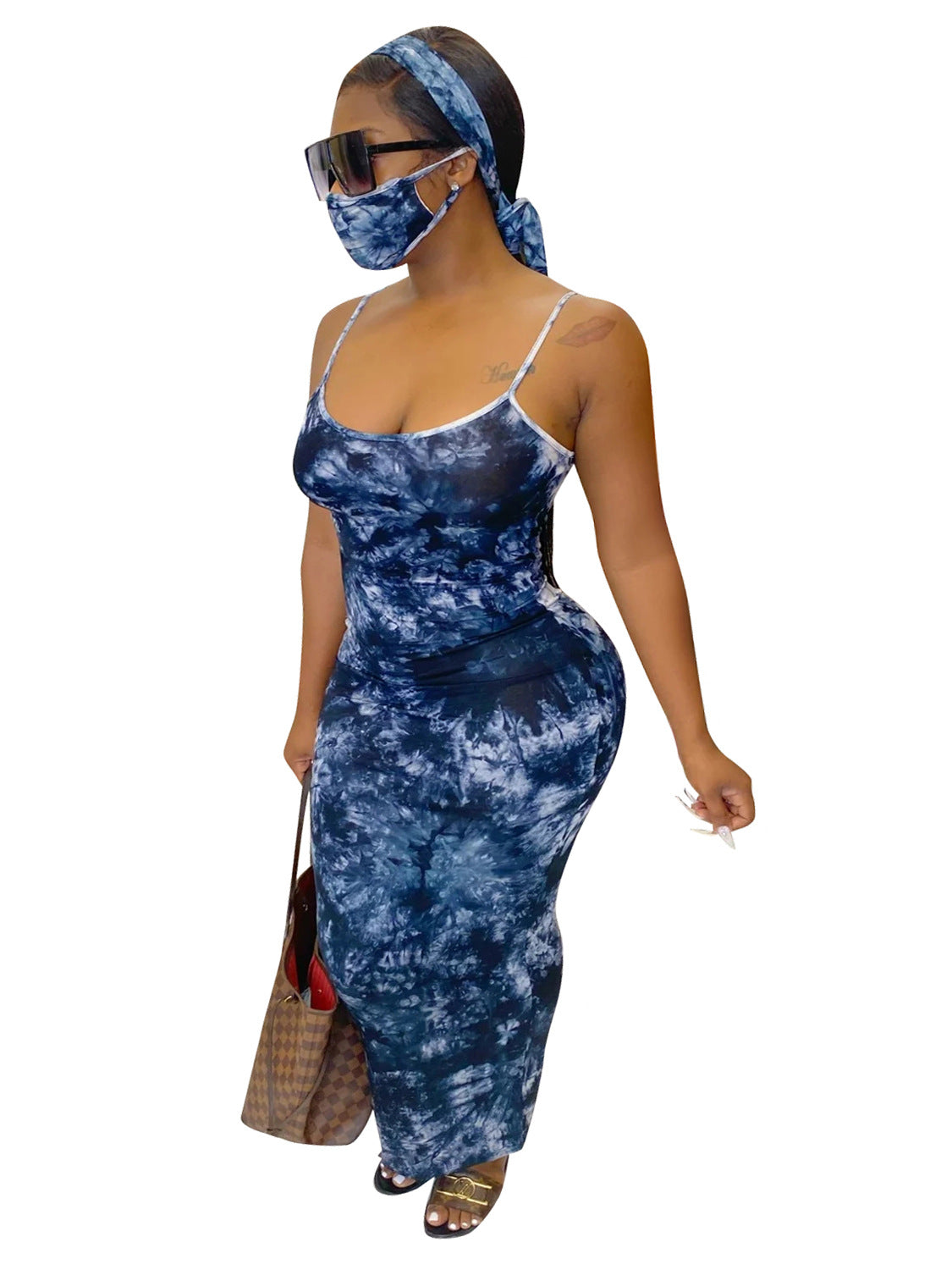 JH 176 Amazon cross-border foreign trade new fashion sexy printed suspender dress with mask headscarf