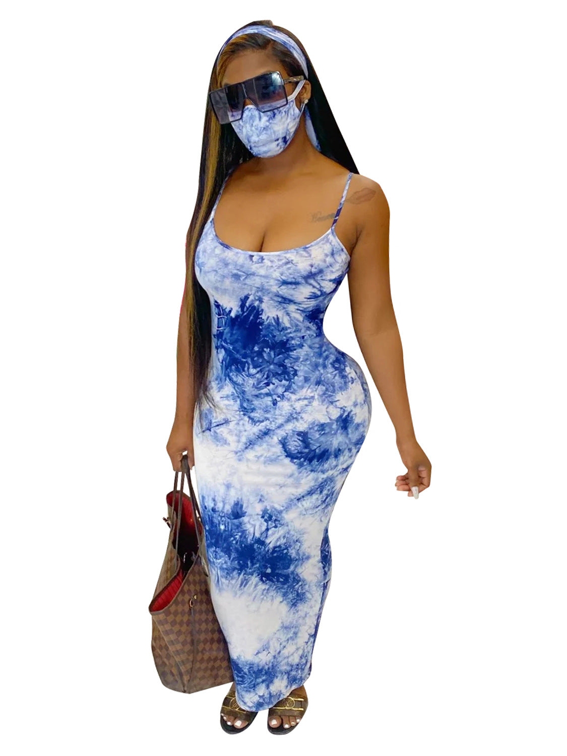 JH 176 Amazon cross-border foreign trade new fashion sexy printed suspender dress with mask headscarf