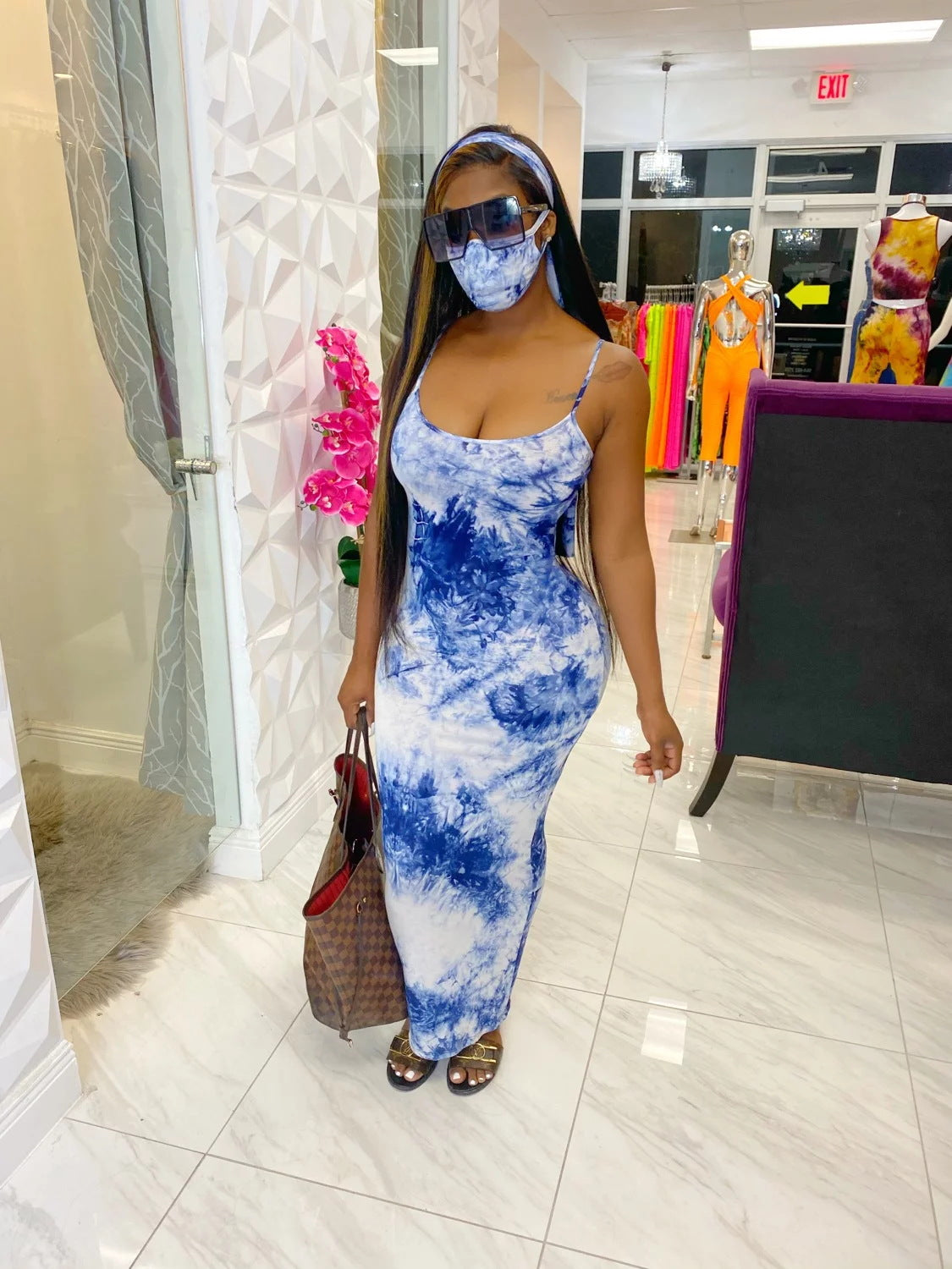 JH 176 Amazon cross-border foreign trade new fashion sexy printed suspender dress with mask headscarf