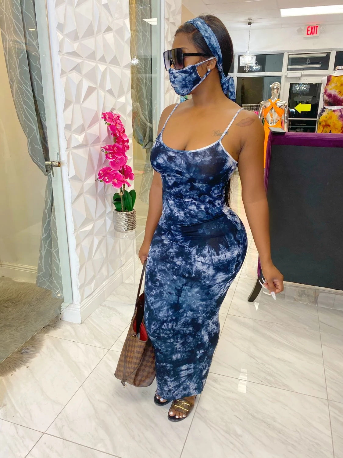 JH 176 Amazon cross-border foreign trade new fashion sexy printed suspender dress with mask headscarf