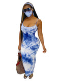 JH 176 Amazon cross-border foreign trade new fashion sexy printed suspender dress with mask headscarf