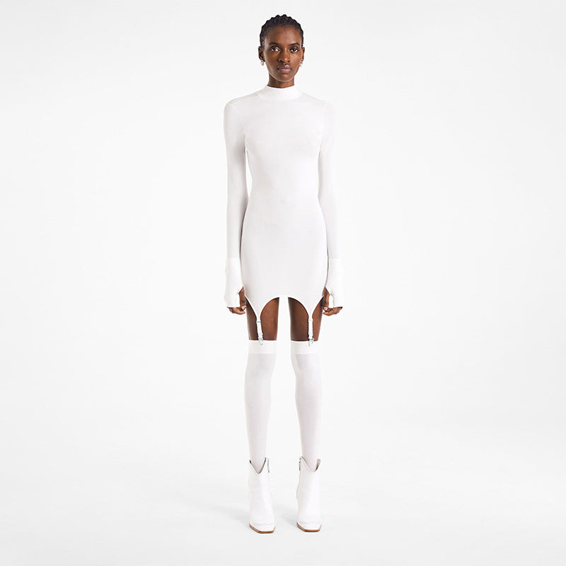 Foreign trade women's clothing 2020 autumn AliExpress new solid color long-sleeved high-neck slim fit hip sexy hook socks dress