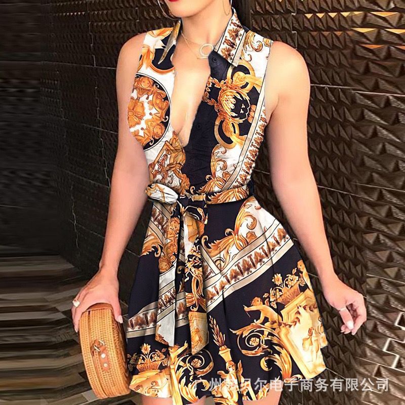 1578# ebay AliExpress Amazon Hot selling hot style V-neck straps Fashion sexy printed dress