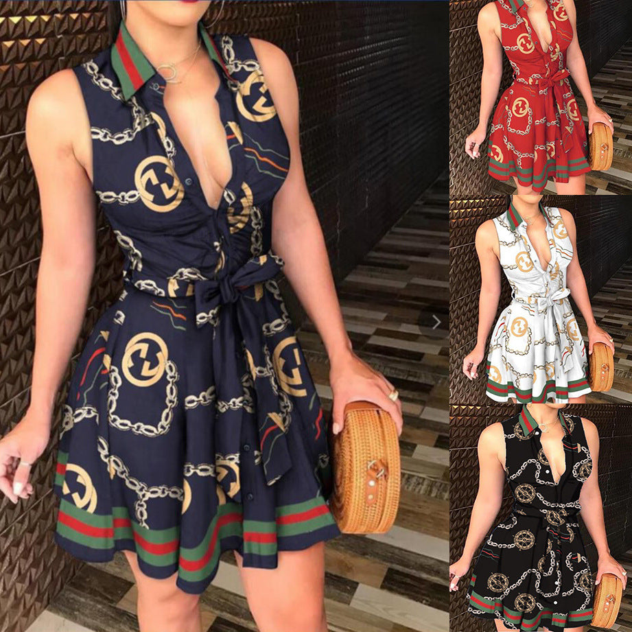 1578# ebay AliExpress Amazon Hot selling hot style V-neck straps Fashion sexy printed dress