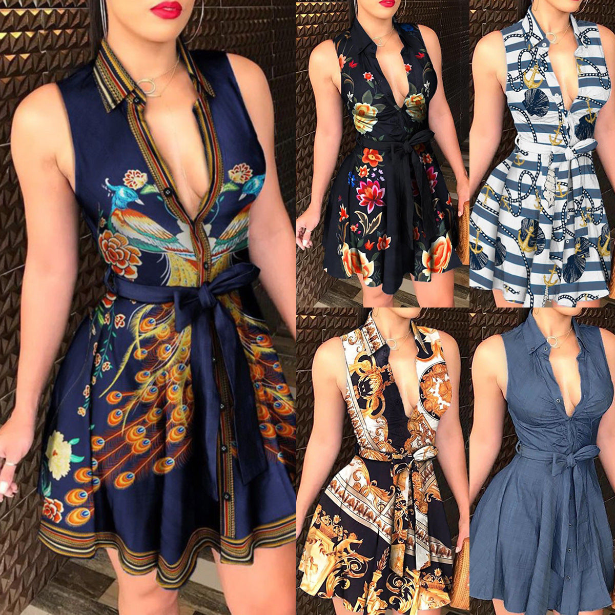 1578# ebay AliExpress Amazon Hot selling hot style V-neck straps Fashion sexy printed dress