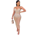 X3805 Cross-border new product European and American fashion women's clothing Party nightclub mesh see-through ironing diamond inlaid diamond strap dress