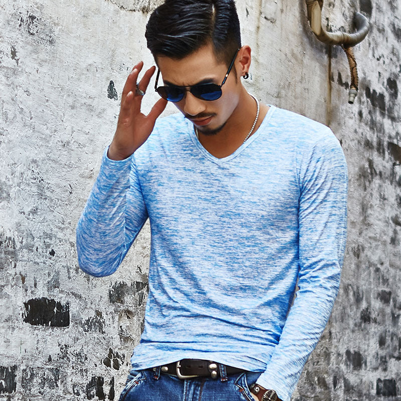 Cross-border men's autumn long-sleeved t-shirt men's solid color casual trendy brand men's T-shirt on behalf of the hair slim bottoming shirt