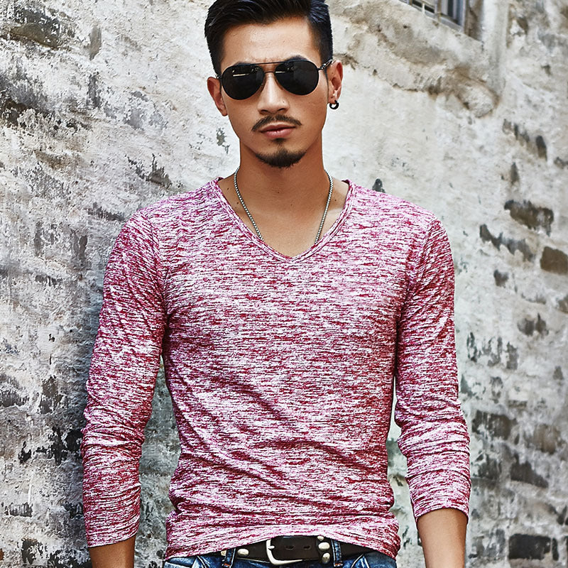 Cross-border men's autumn long-sleeved t-shirt men's solid color casual trendy brand men's T-shirt on behalf of the hair slim bottoming shirt