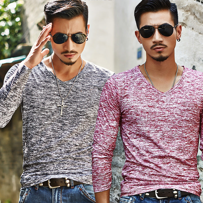 Cross-border men's autumn long-sleeved t-shirt men's solid color casual trendy brand men's T-shirt on behalf of the hair slim bottoming shirt