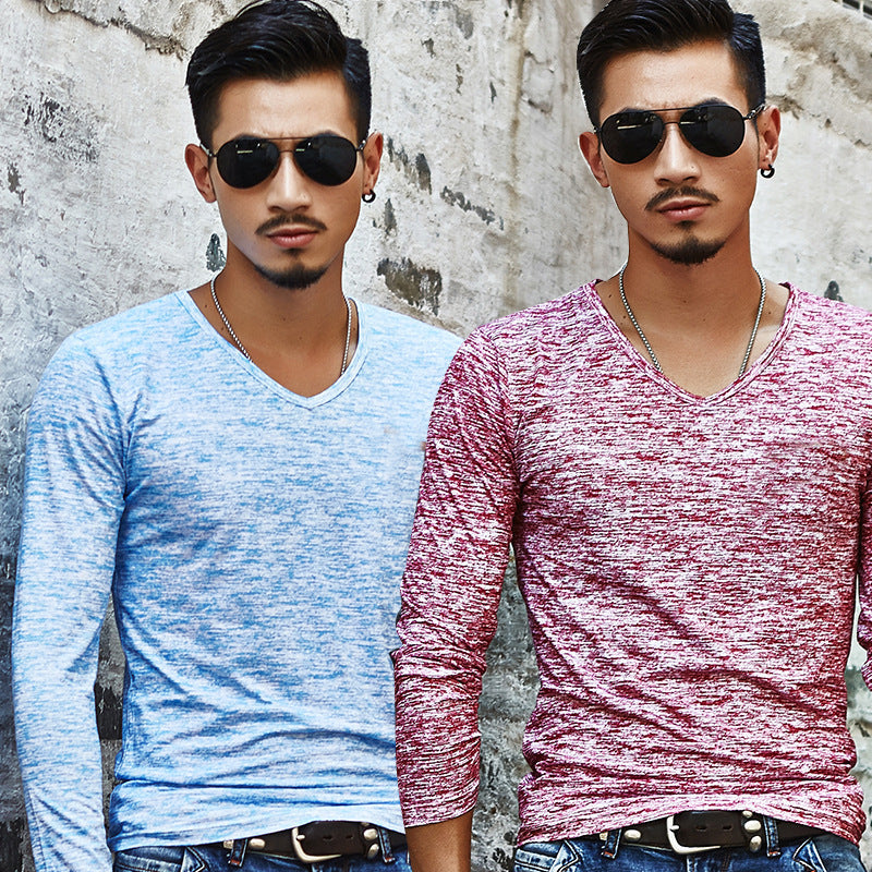 Cross-border men's autumn long-sleeved t-shirt men's solid color casual trendy brand men's T-shirt on behalf of the hair slim bottoming shirt