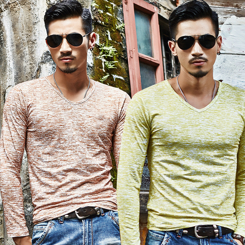Cross-border men's autumn long-sleeved t-shirt men's solid color casual trendy brand men's T-shirt on behalf of the hair slim bottoming shirt