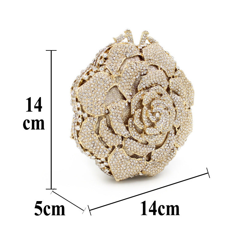 BL011 Rose Luxury Rhinestone Bag Hollow Metal Crystal Dinner Bag Foreign Trade Diamond Bag Lady Clutch Bag