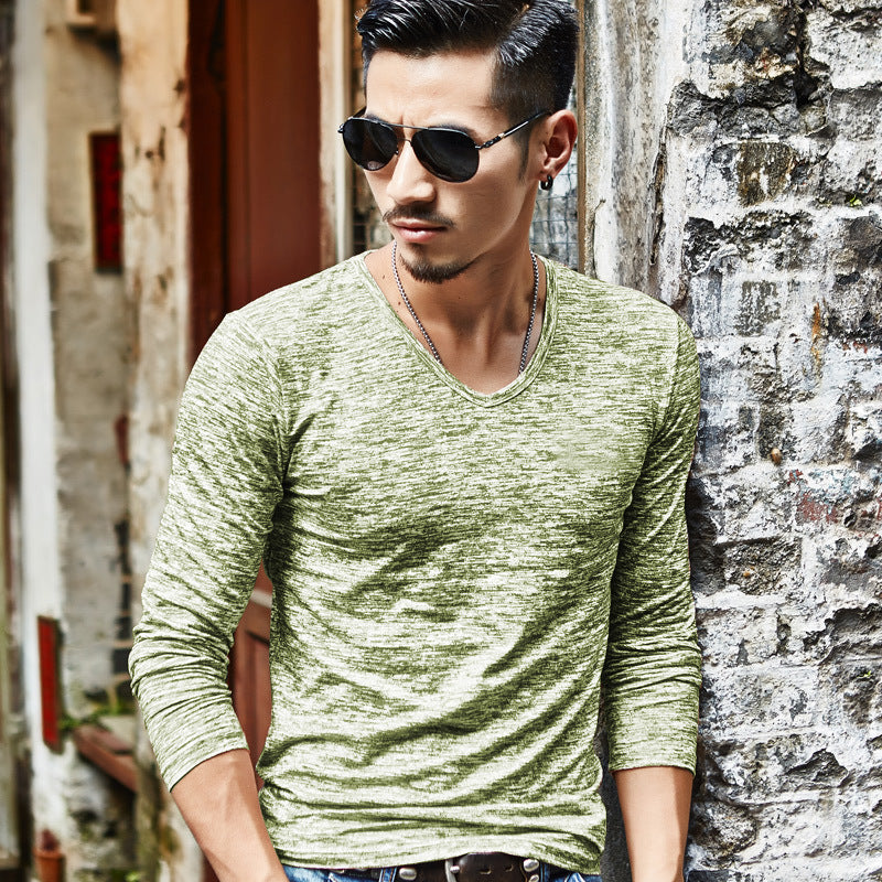 Cross-border men's autumn long-sleeved t-shirt men's solid color casual trendy brand men's T-shirt on behalf of the hair slim bottoming shirt