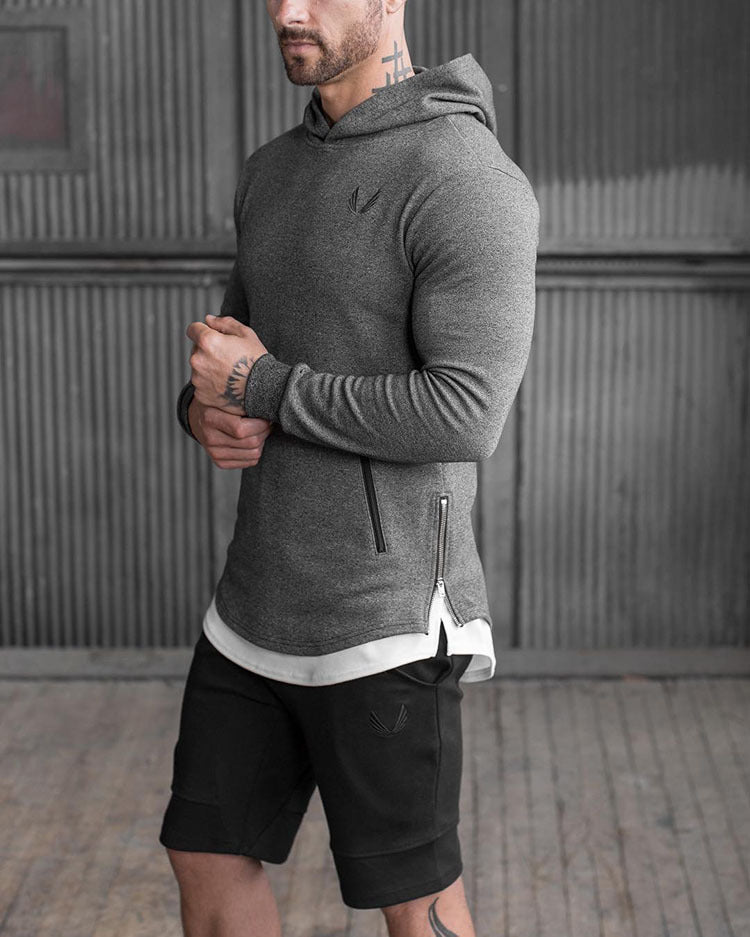 Muscle BOSS sweater men's running fitness sports leisure camouflage hooded pullover zipper pockets on both sides