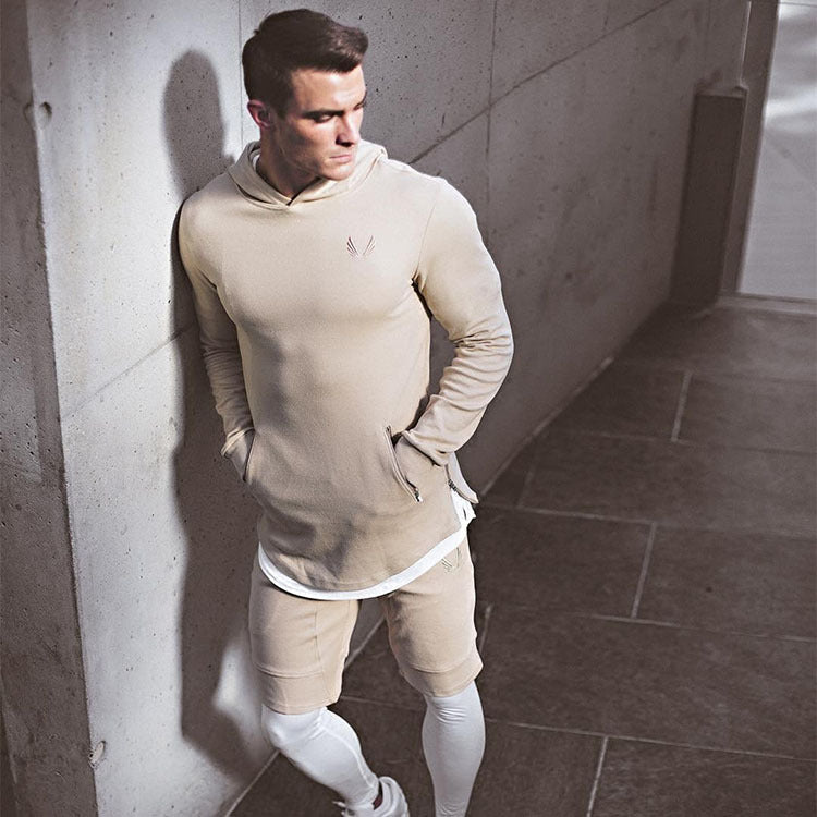 Muscle BOSS sweater men's running fitness sports leisure camouflage hooded pullover zipper pockets on both sides