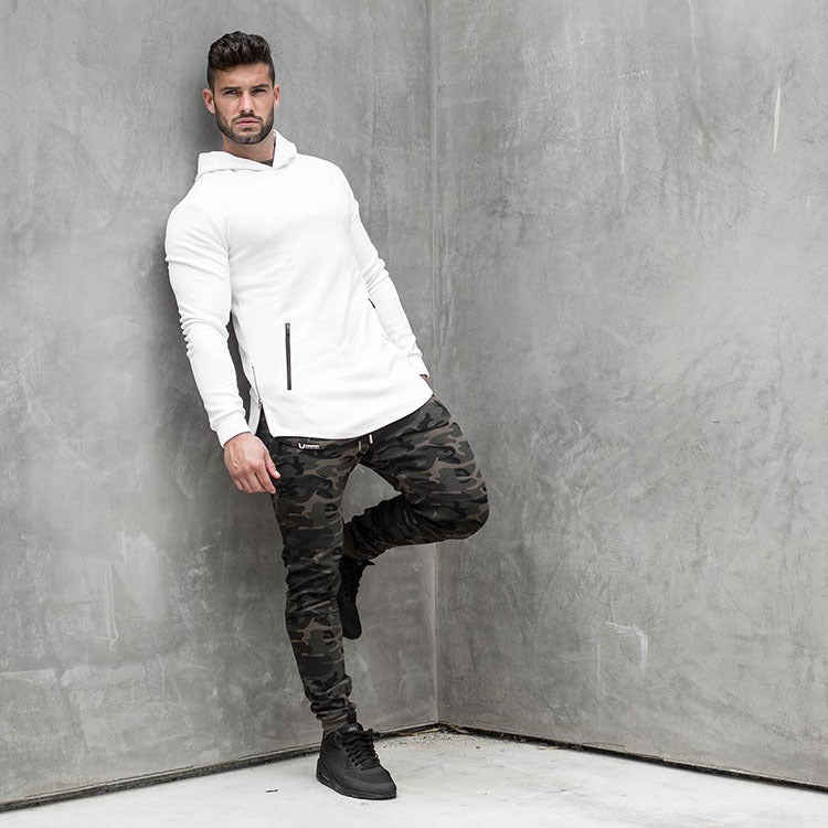 Muscle BOSS sweater men's running fitness sports leisure camouflage hooded pullover zipper pockets on both sides