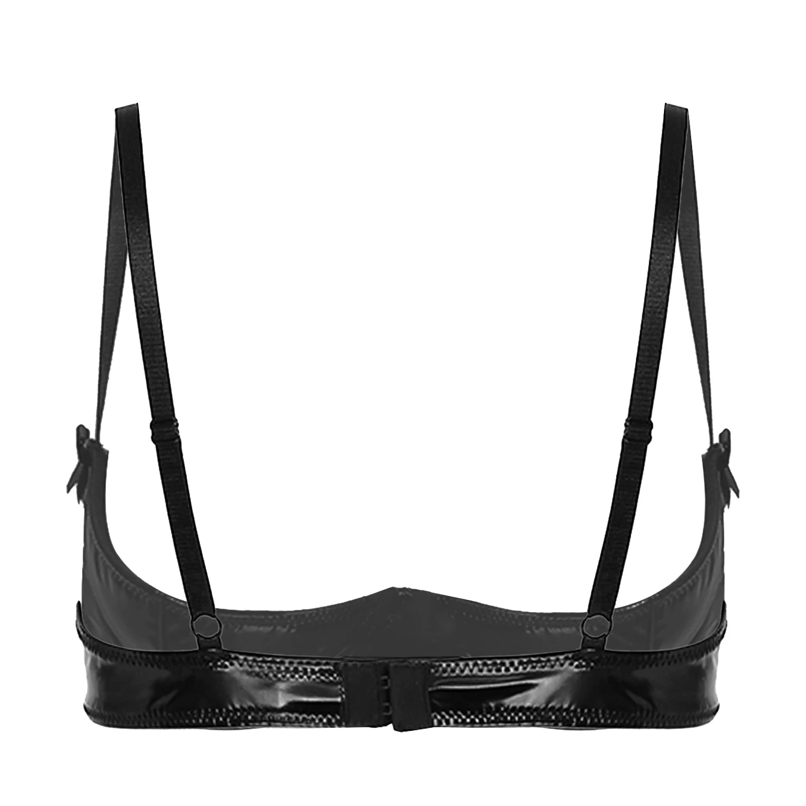 Women Shiny Metallic Leather Underwired Bra Push Up Latex Bras Lingerie Cupless Adjustable Shoulder Straps Unlined Brassiere