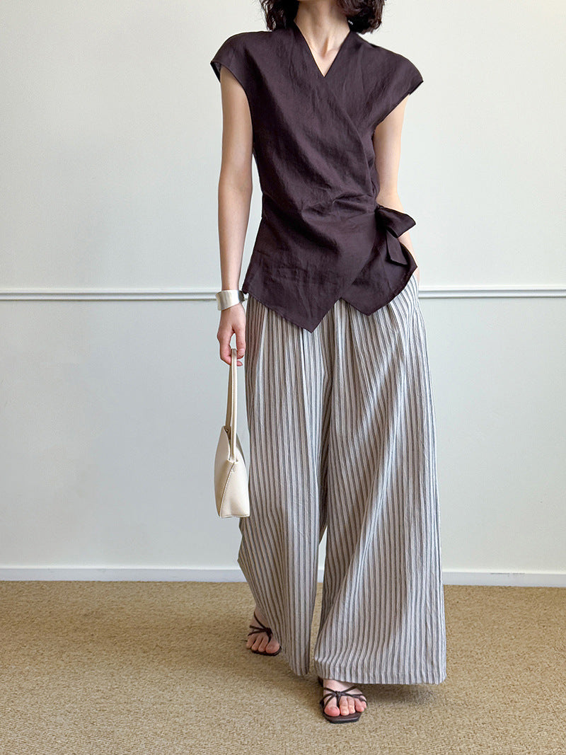 Juzhi Summer New Fashionable Casual Ramie Shirt Women's Irregular Vest Versatile Top 8011-1