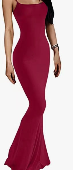Suspender dress European and American women's clothing high-end pure desire style hip skirt sexy slim milk silk long fishtail skirt