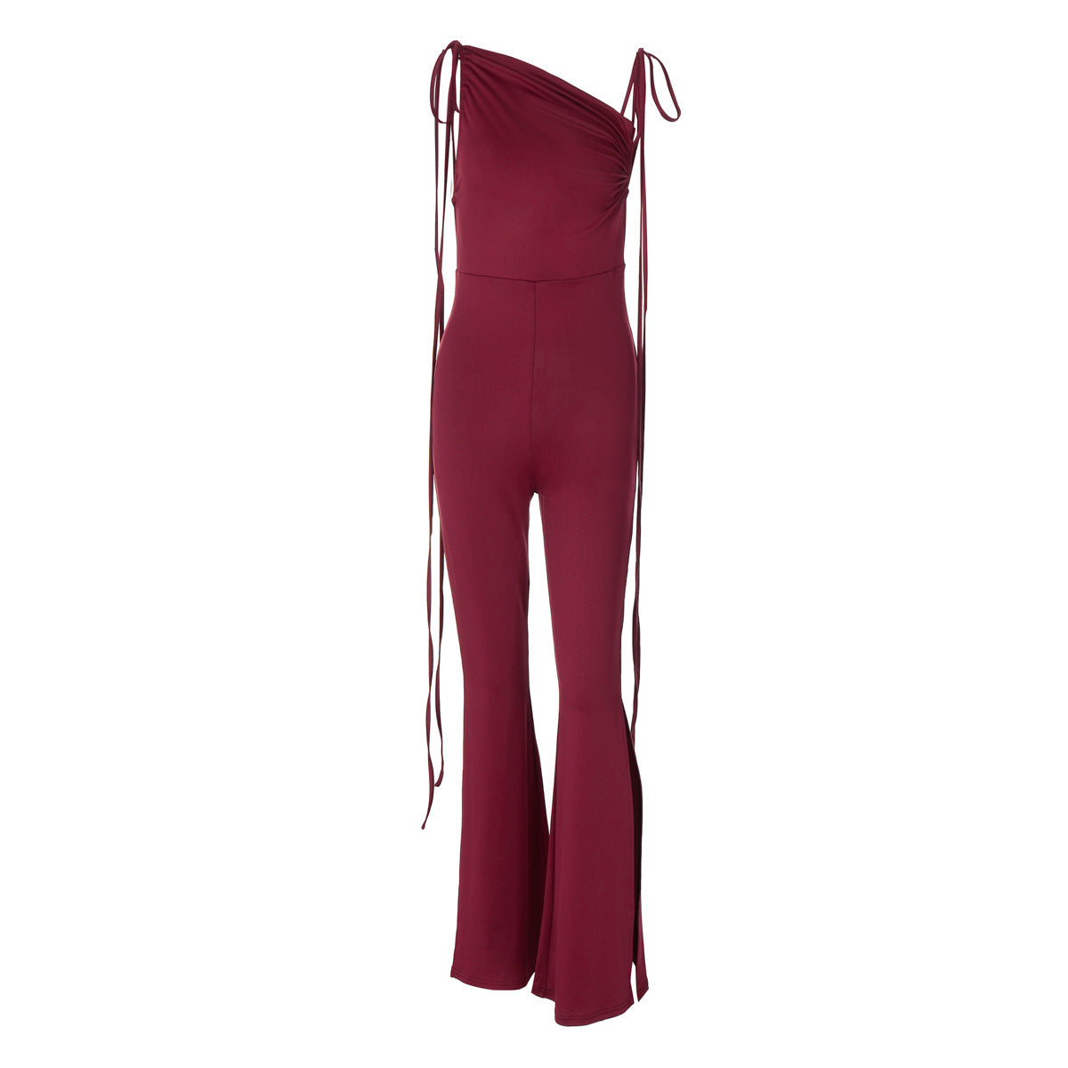 European and American style women's clothing 2024 summer new fashion sexy backless pleated slit slim lace jumpsuit wholesale