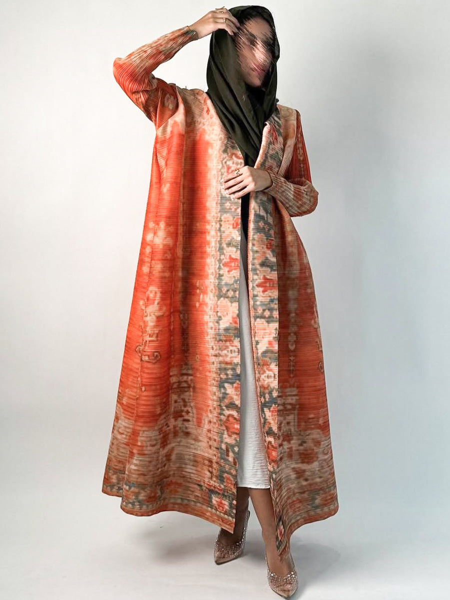 Middle Eastern robes for women Issey Miyake pleated printed cardigan long coat Arab robes large size Abaya