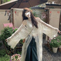French-style crochet embroidered lace blouse for women, summer vacation style, thin sun protection jacket, loose long-sleeved cardigan, air-conditioned shirt.