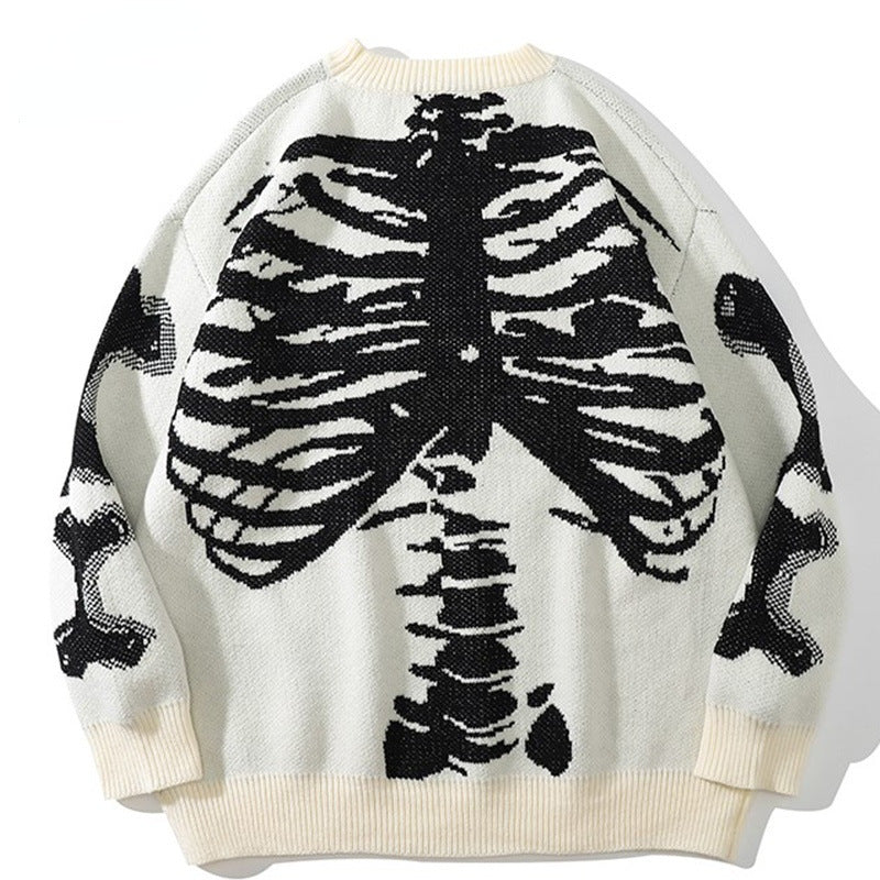 Japanese tide brand autumn skeleton round neck long-sleeved men's and women's fashion autumn and winter loose oversize pullover trend sweater