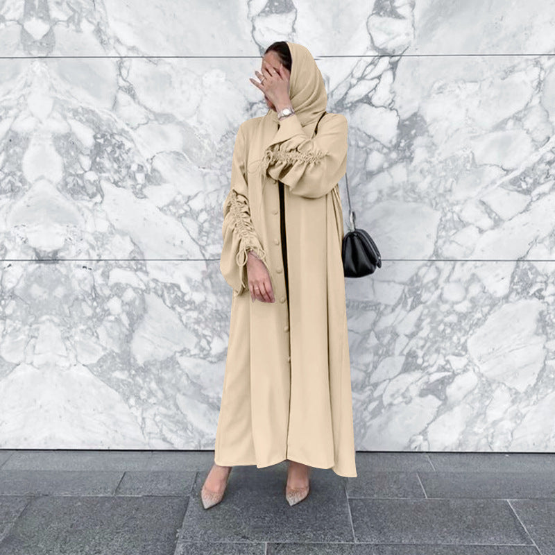 2022 New Middle Eastern Cross-border Women's Cardigan Robe Turkish Single-Breasted Sleeve Long Skirt Muslim Abaya