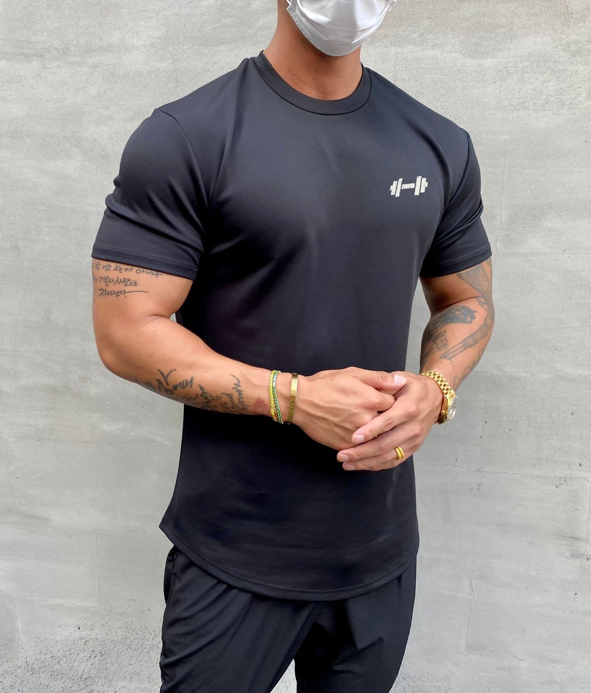 Muscle Tide Brand American Slim Show Muscle Round Hem Short Sleeve Men's Cotton Summer Solid Color Training Slim Sports T-shirt