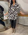 Women's cross-border clothing, spring and autumn new style, Amazon cross-border European and American fashion patterned V-neck plus size mid-sleeve top shirt