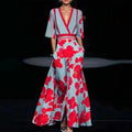 2024 European and American cross-border Amazon women's clothing new printed pleated belt temperament commuter dress