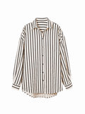 Lazy French style Hong Kong style temperament long-sleeved tops for women, design niche striped shirts, all-match early autumn