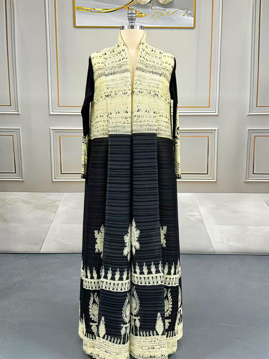 Middle Eastern robes for women Issey Miyake pleated printed cardigan long coat Arab robes large size Abaya