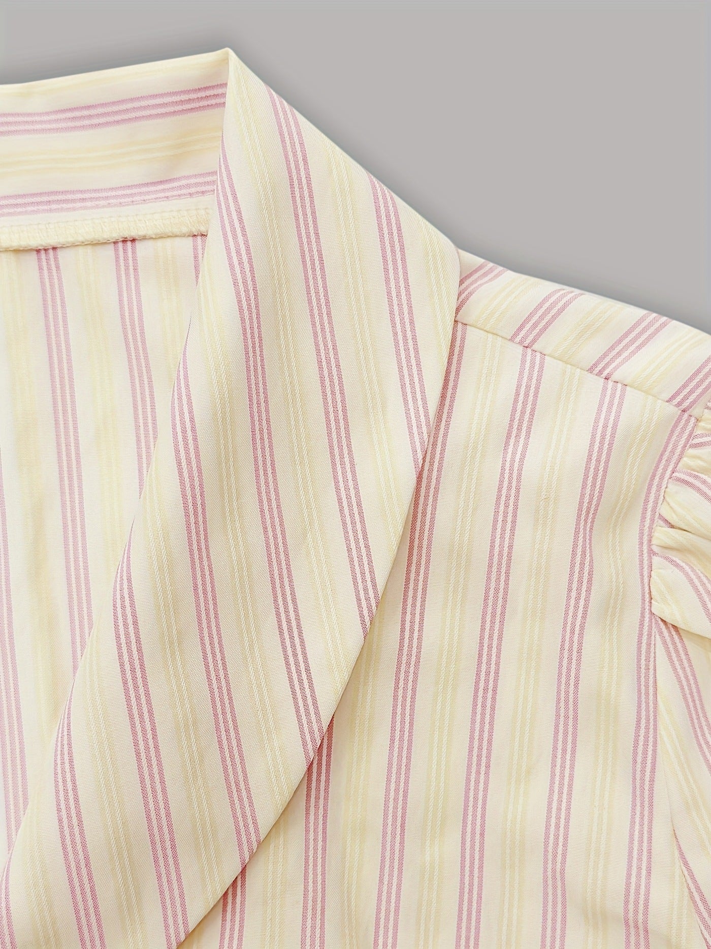 New cross-border European and American style Amazon casual ruched fashion top French women's striped button short-sleeved shirt