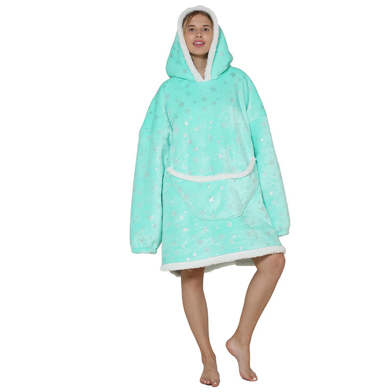 New Lazy Blanket Sherpa Pullover Flannel Sweater Avocado Star Hoodie Outdoor Warm Home Service