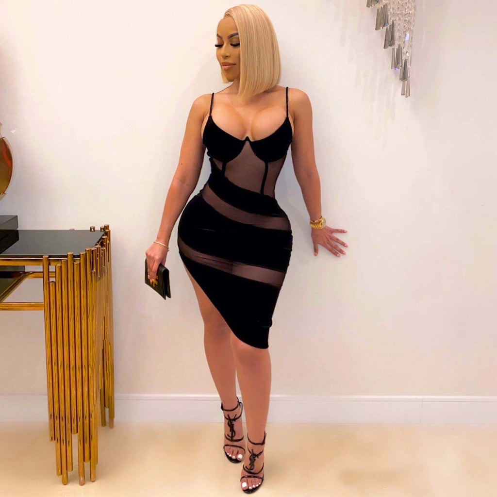 VK2087 AliExpress sexy European and American V-neck straps mesh perspective wrapped chest bag hip skirt nightclub skirt