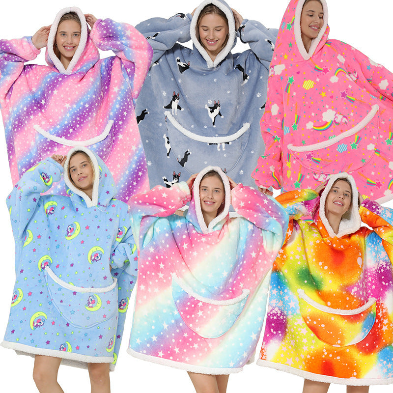 New Lazy Blanket Sherpa Pullover Flannel Sweater Avocado Star Hoodie Outdoor Warm Home Service