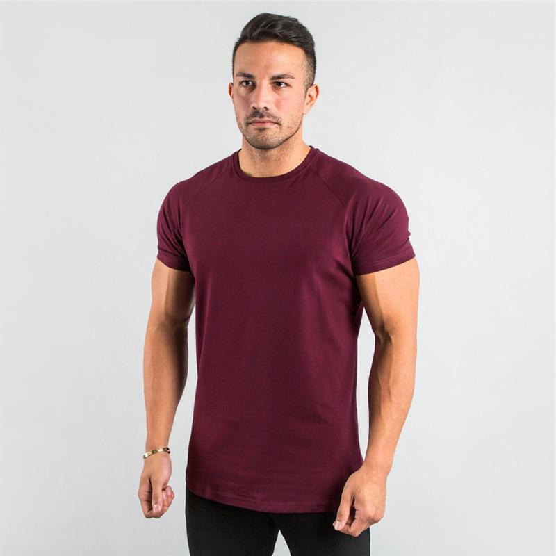 2023 Cross-border European and American Men's Summer Running Fitness Sports Short-sleeved Round Neck T-shirt Solid Color Breathable Casual Tops