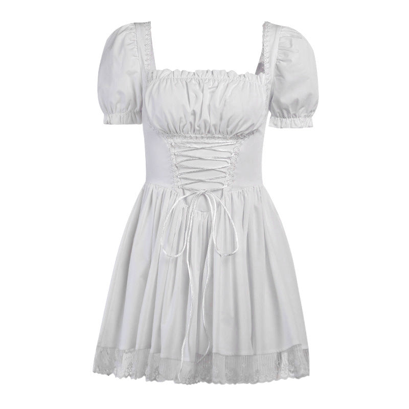 CC21011 one-shoulder lace stitching dress European and American dark style temperament waist slimming fluffy short skirt female