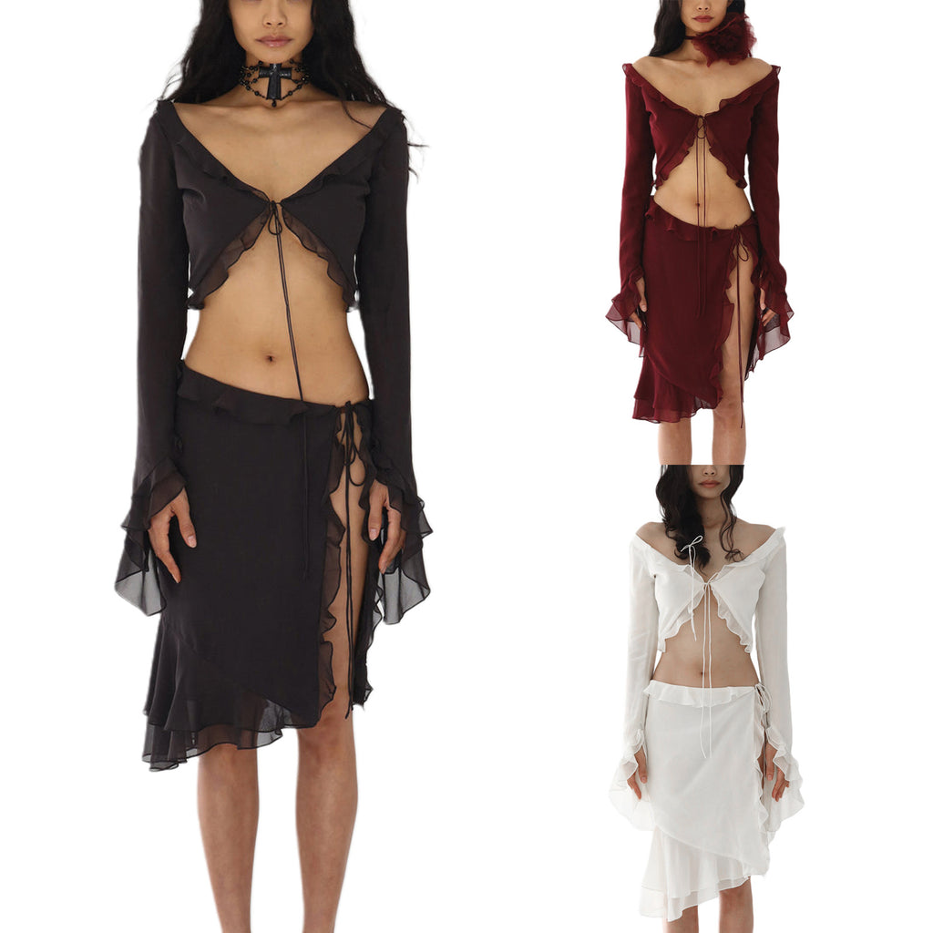 20203 European and American cross-border sexy strappy chiffon see-through suit splicing
