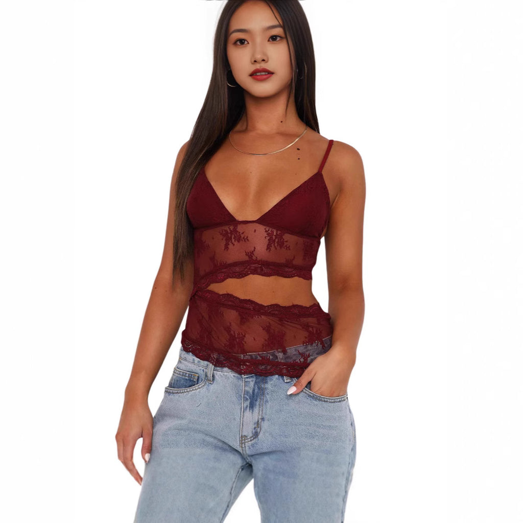 European and American style 2024 Spring/Summer new women's clothing sexy lace trim patchwork camisole backless camisole