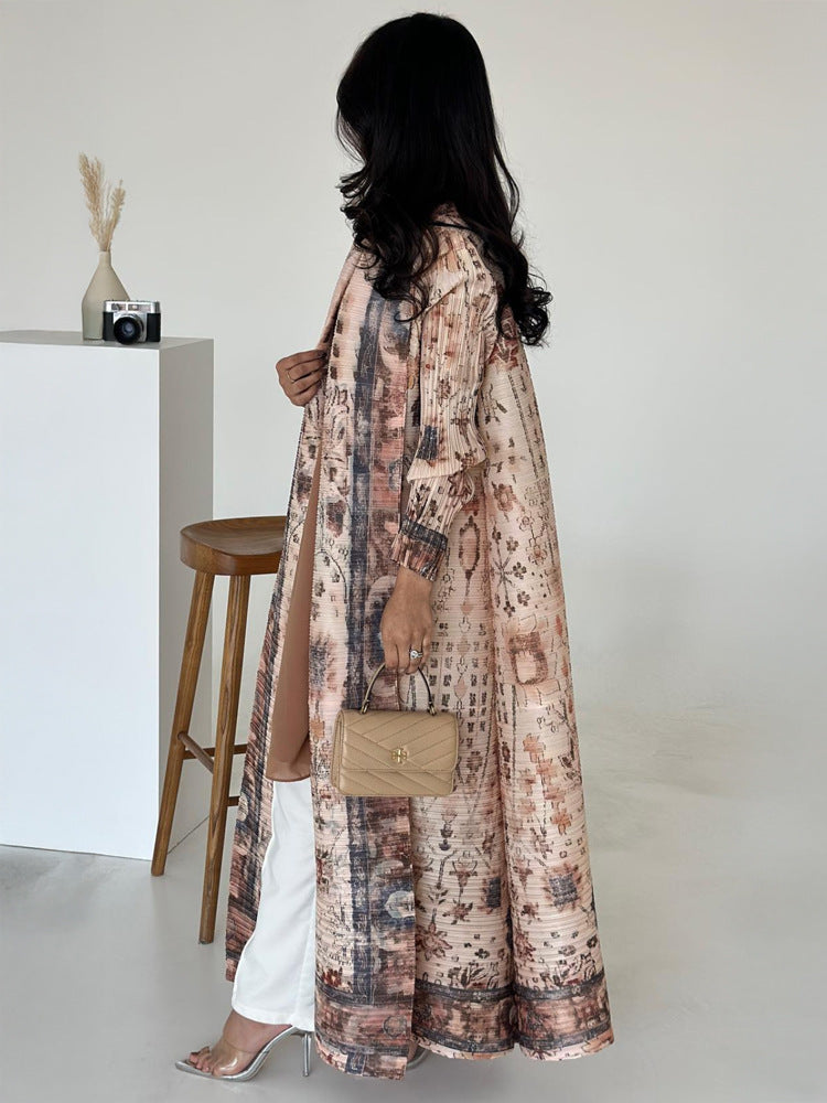 Middle Eastern robes for women Issey Miyake pleated printed cardigan long coat Arab robes large size Abaya